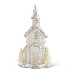 LED Silver Glittered Mercury Glass House